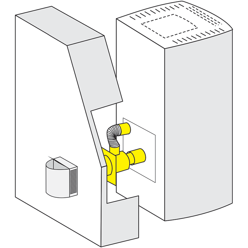 Illustration som visar rökkanalen hos en kamin